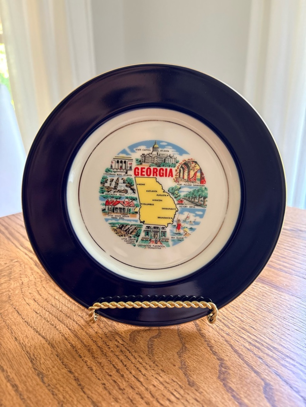 Georgia Souvenir Decorative Plate - Navy rim and White